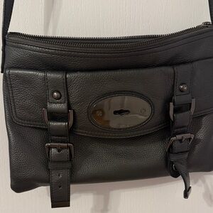 Danier silver dark Leather Messenger Bag